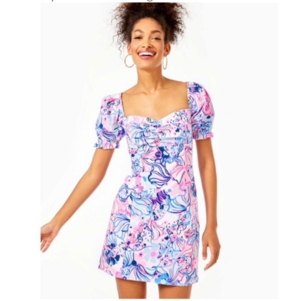 Lilly Pulitzer Keisha Stretch Dress Pink Blue White Make a‎ Splash Size 4